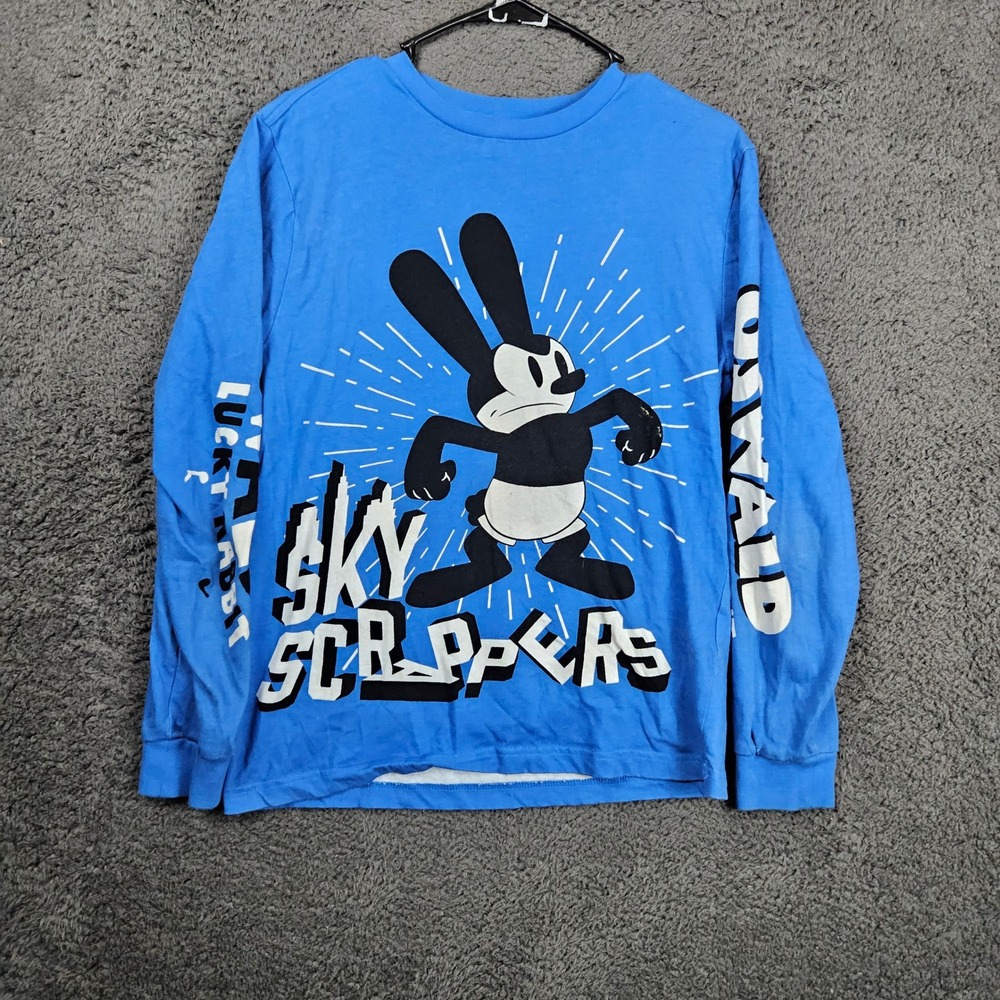 Disney Oswald the‎ Lucky Rabbit Sky Scrappers Blue Long Sleeve Shirt Size XS